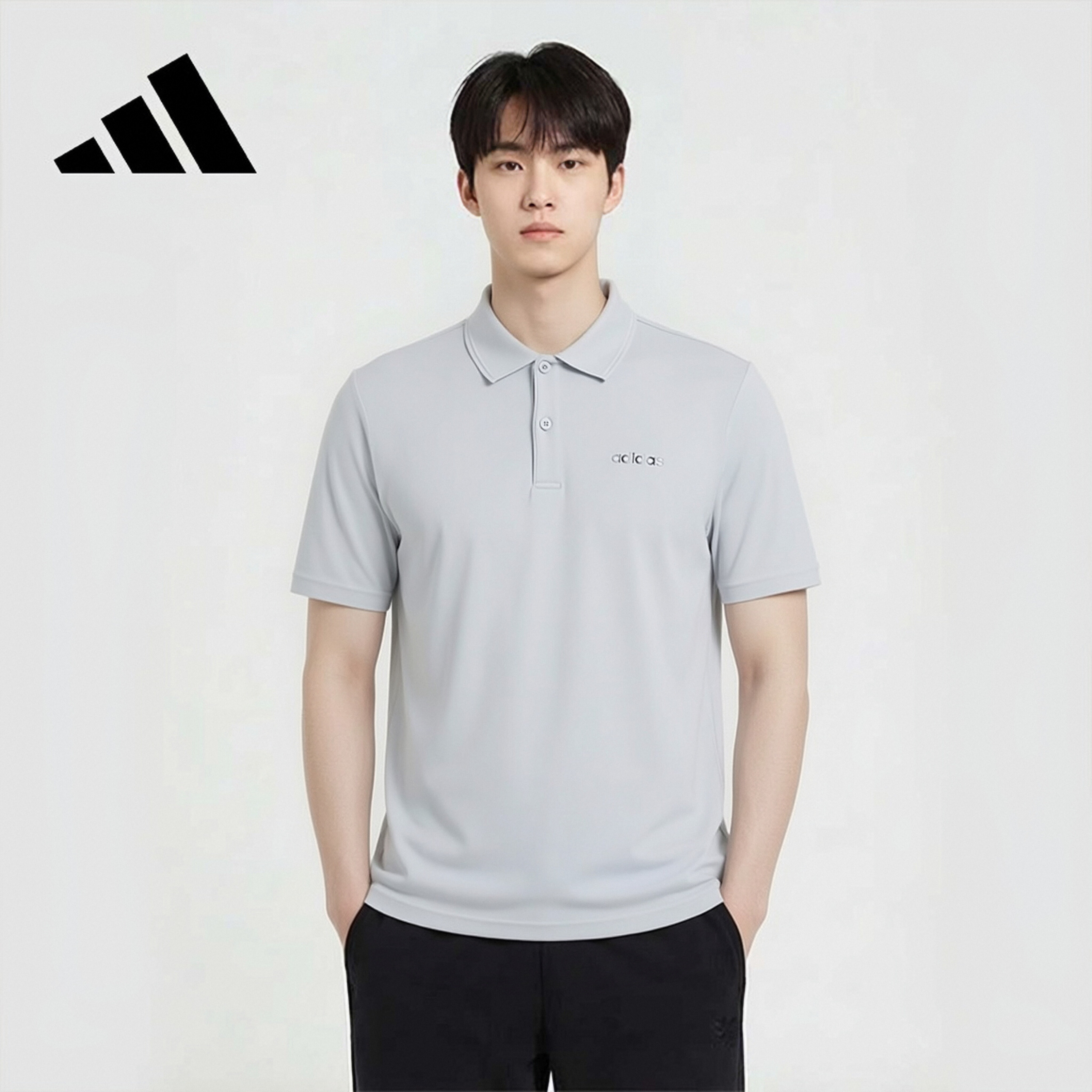 Adidas Men's Summer Quick-Dry Breathable Lightweight Loose Fit Short Sleeve Polo T-Shirt Light Gray XL