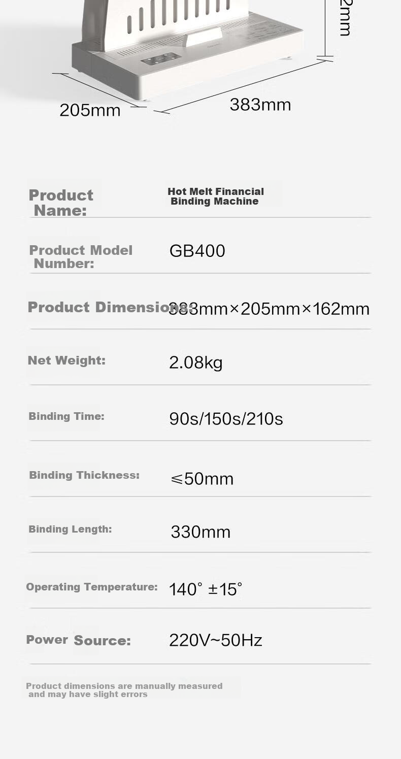 Deli 50mm Contract Tender Archive Document Hot Melt Glue Binding Machine Hot Melt Financial Voucher Binding Machine Damage-Free Glue Binding Intelligent Temperature Control PTC Ceramic Heating GB400 6