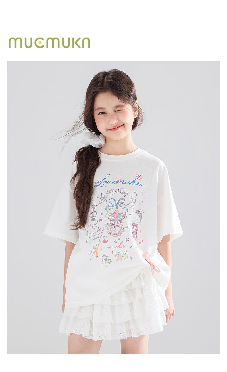 Mucmukn Wish Fairy Snowflake Soft Cotton Loose Hand-Painted Print Short Sleeve T-Shirt Summer Girls' Tee New 1