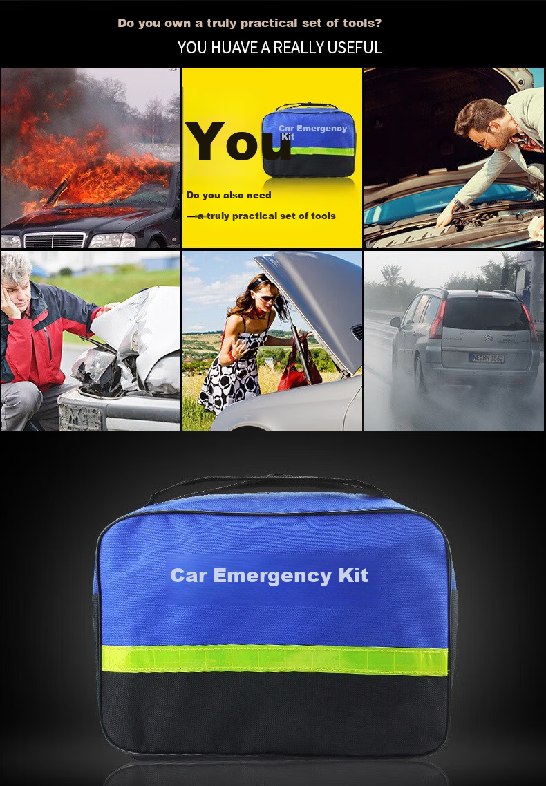 Beifute Car Emergency Kit Portable Fire Extinguisher Triangle Stand Tow Rope Safety Hammer Emergency Rescue Tool Universal Model 1