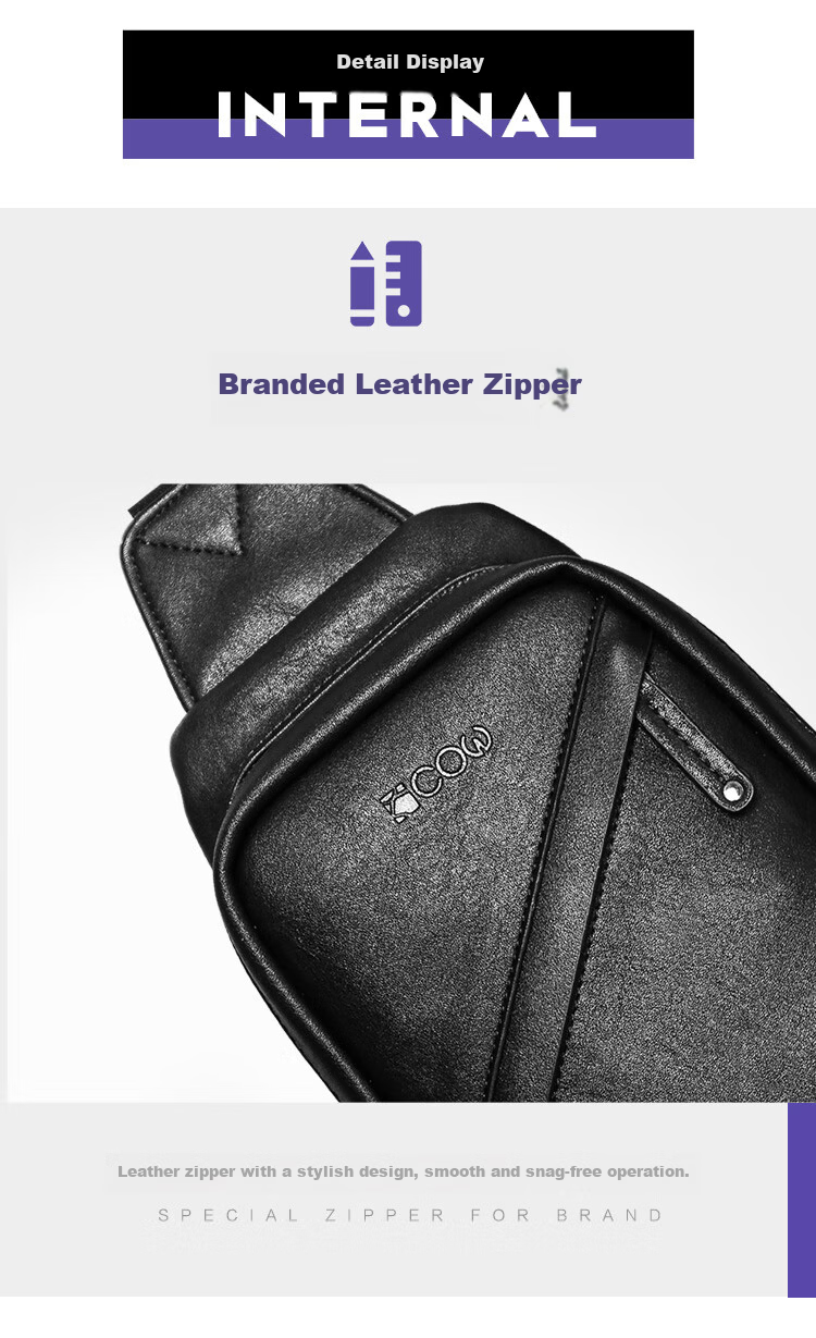 COW Chest Bag Men's Single Shoulder Bag Fashion Men's Crossbody Casual Trendy Durable C-8610 Black 7