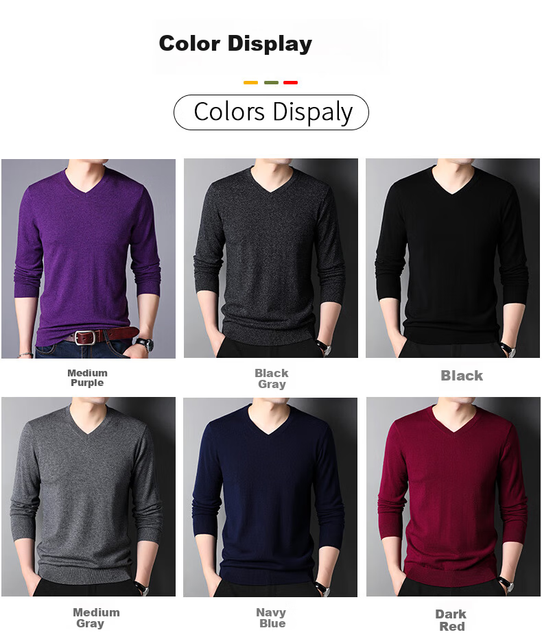 ROMON 100% Pure Wool Men's Classic Basic Thin V-Neck Sweater Autumn Winter Casual Knitwear Base Layer 5