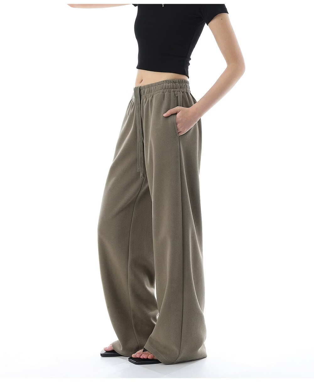 ICH MODE Solid Color Drawstring Women's Sports Pants New Loose Straight-Leg Draped Wide-Leg Casual Trousers Navy Blue S 8