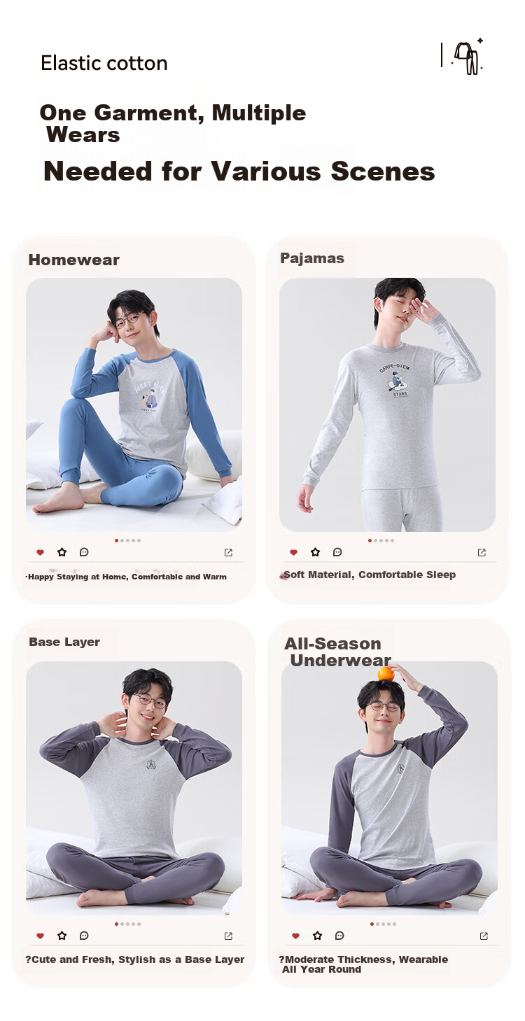 MiiOW Children's Thermal Underwear for Boys [100% Cotton + Teenagers], Autumn Undershirt And Pants, Big Kids' Base Layer Cotton Pajamas 4