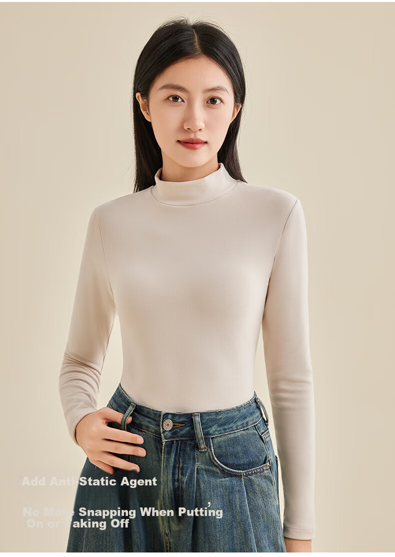 BOPRUIEY Camellia Oil Moisturizing Semi-Turtleneck Base Shirt 10A Antibacterial Mite-Repellent Women's Thermal High Elastic Soft Slim Fit Top 13