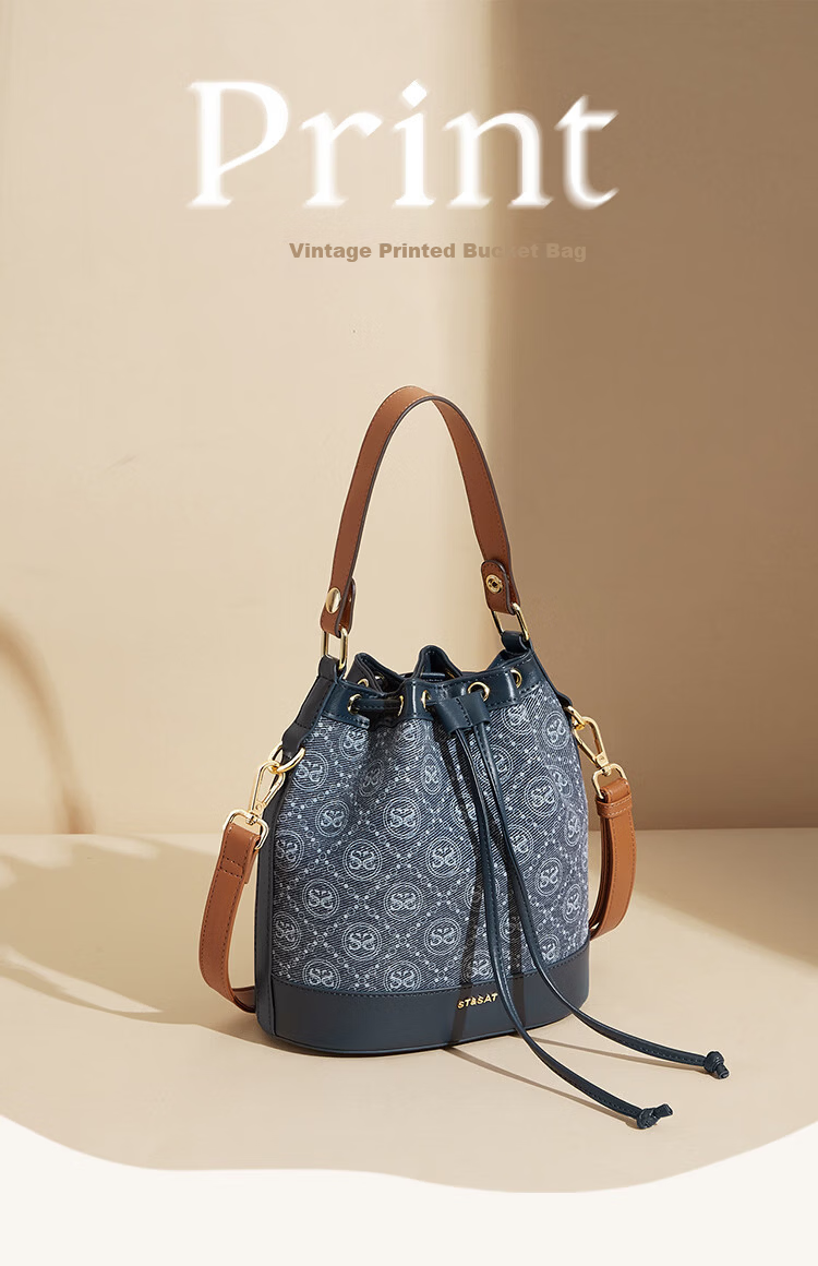 St&Sat Women's Bag 2026 New Retro Printed Bucket Bag Handbag Large Capacity Crossbody Shoulder Bag Gift for Girlfriend 1