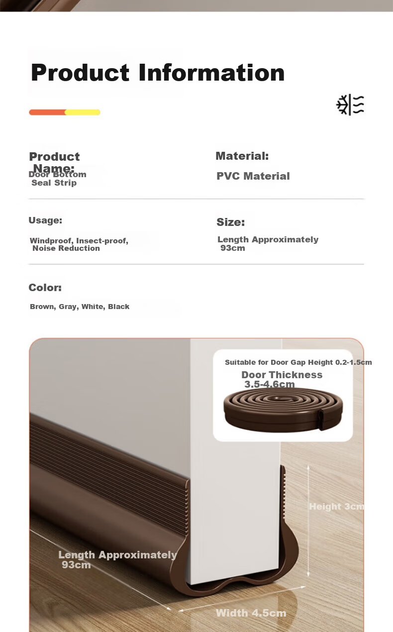 Yupinfengmao White Door Gap Draft Stopper Self-Adhesive Door Bottom Seal Strip Dustproof Windproof Bathroom Door Water Barrier Strip 13