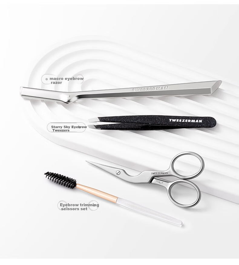 Tweezerman Imported Eyebrow Scissors and Brush Set Safe Eyebrow Grooming Beauty Makeup Tools Gift 16