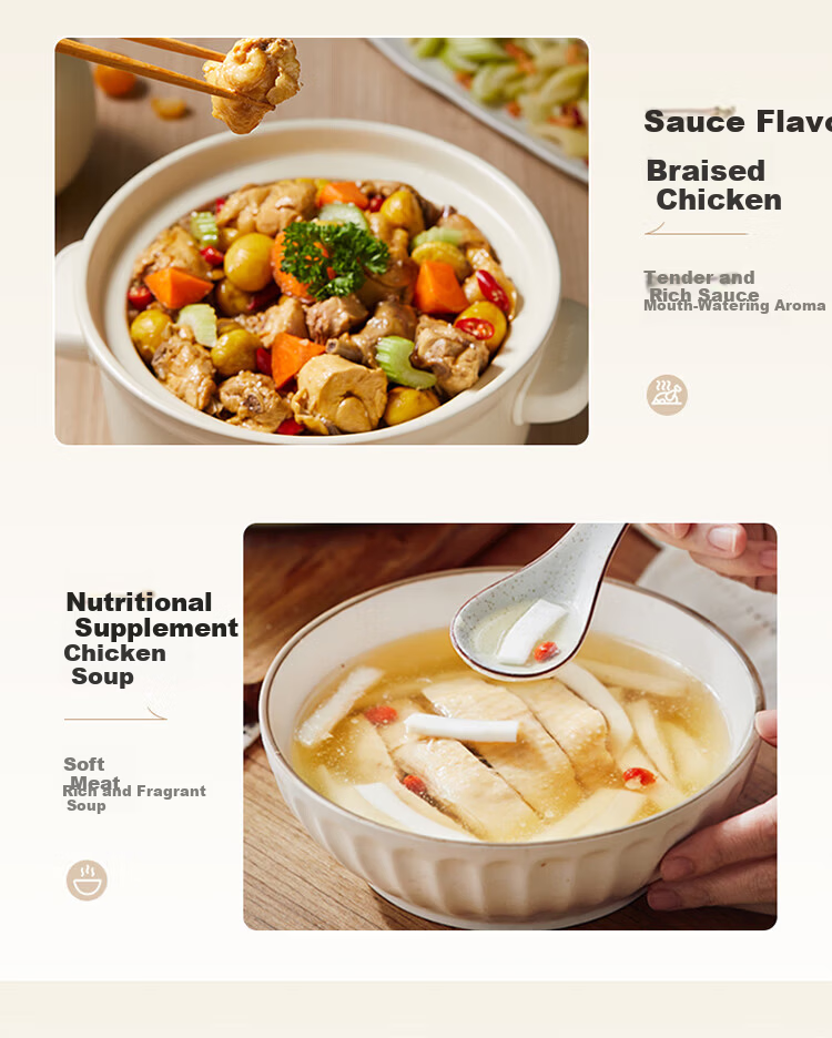 Bear Electric Clay Pot Electric Stew Pot Soup Cooker Health Porridge Cooker 3-4 People Split Electric Clay Pot DSG-D30S1 3L High Heat Quick Stew [Off-White] 17