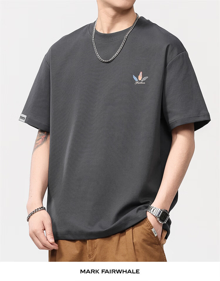 MARK FAIRWHALE Men's Summer Heavyweight Cotton Short Sleeve T-Shirt Fashion Printed Casual Tee Apricot S 7