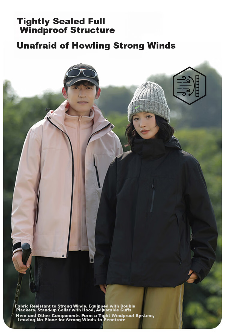 JEEP SPIRIT Unisex 3-in-1 Outdoor Windproof Waterproof Hooded Jacket Navy Blue M 6