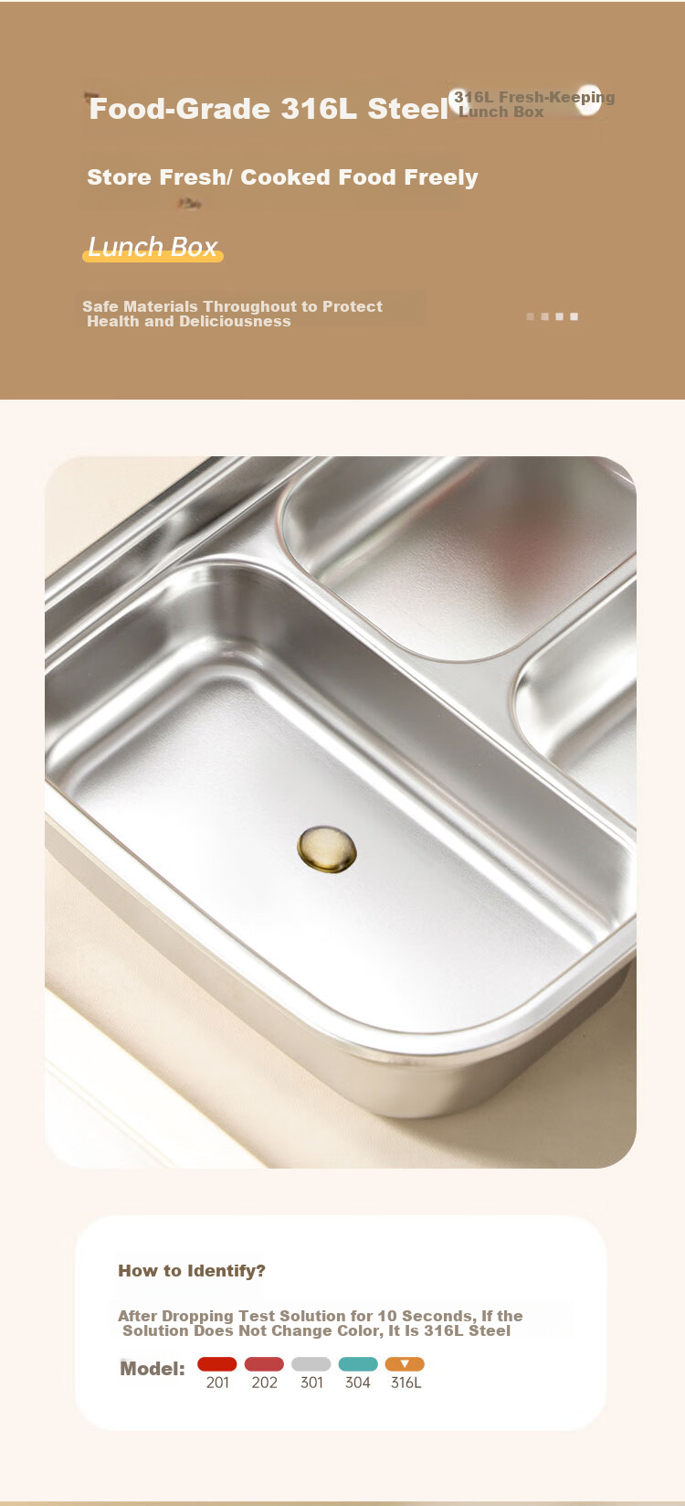 Wuxin Quality 316L Stainless Steel Lunch Box for Office Workers, Divided Bento Box, Microwave Safe, Large Capacity Double Compartment 1250ml 8
