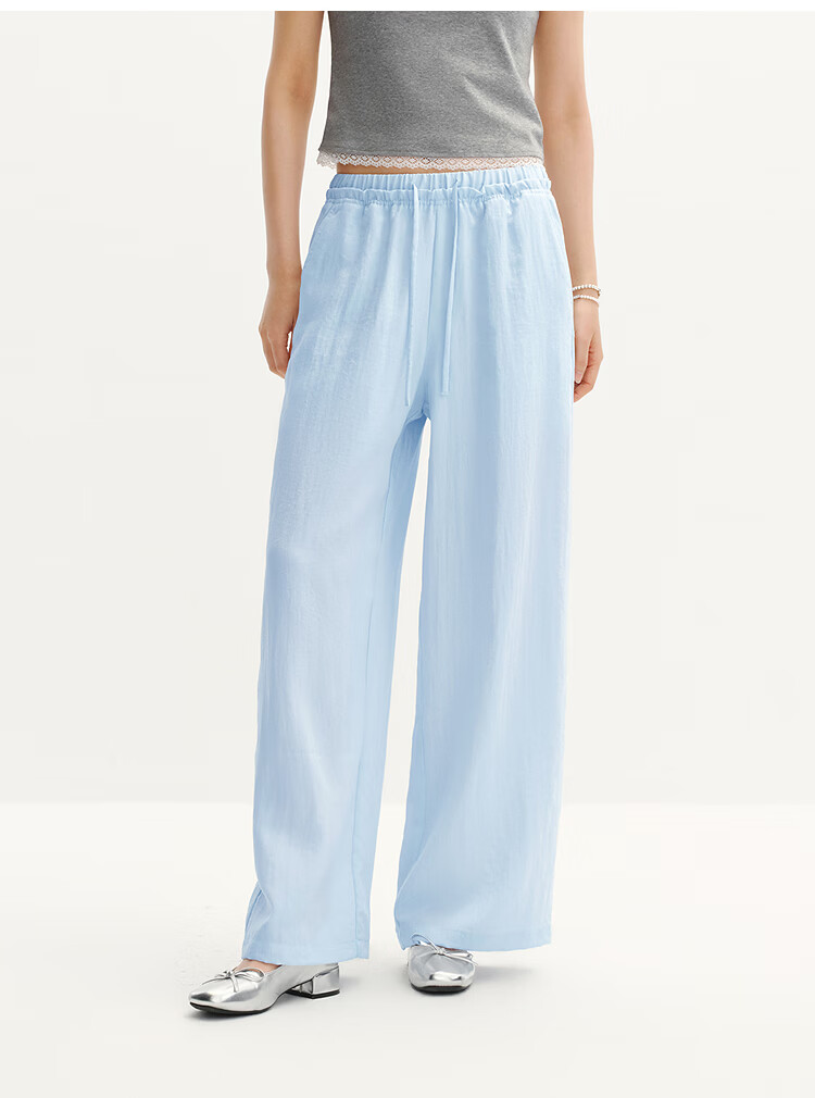 Semir Women's Casual Summer Solid Texture Ruffled Wide-Leg Loose Draped Pants 2026 Wide-Leg Trousers 109326127015B 38