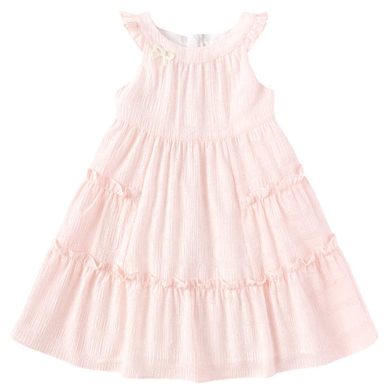 Balabala Kids Dress Girls 2026 New Summer Baby Dress Embroidered Bow Delicate Ruffle Sweet