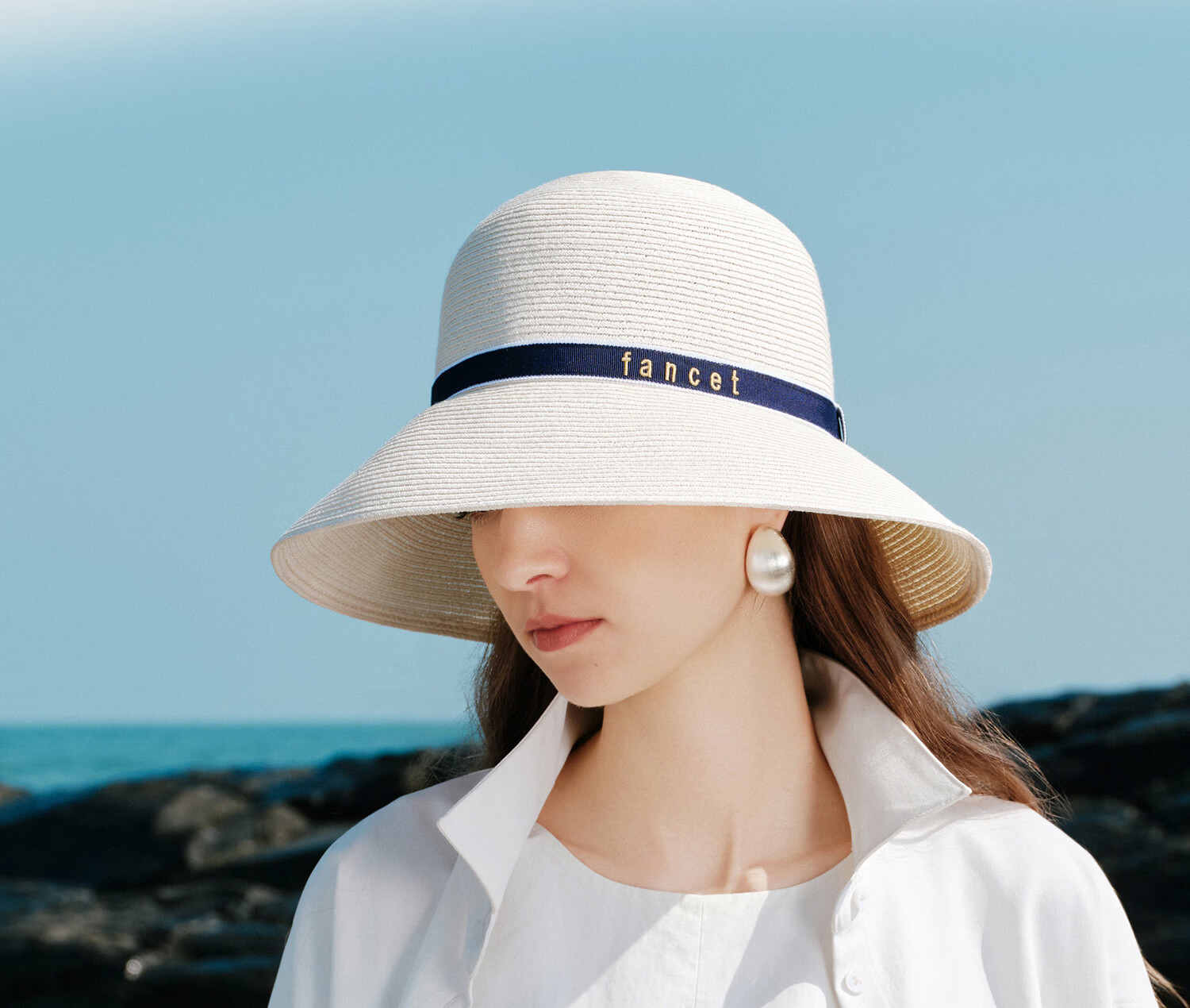 FANCET Women's Summer Straw Hat French Elegant Fisherman Hat Wide Brim UV Protection Beach Vacation Sun Hat 40