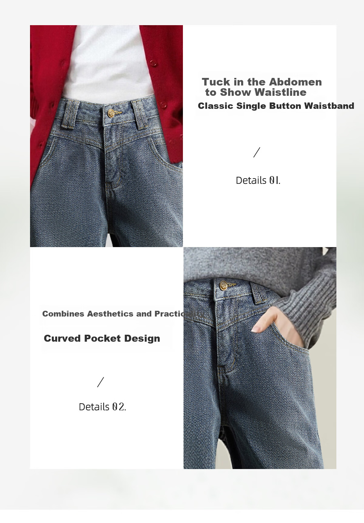 Chushen Women's Spring and Autumn High Waist Slim Straight Vintage Denim Jeans S51N063 4