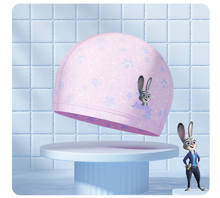Disney Zootopia Kids Swim Cap Breathable Comfortable Ear-Protective Fabric Swim Cap D76012S Pink Judy 9