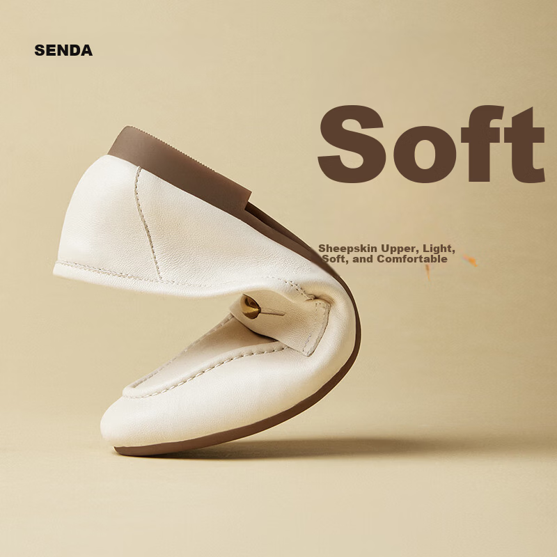 SENDA Little Golden Bean Loafers Women Spring Autumn Lambskin Commuter Flats XUJ01CA5 Off-White 37