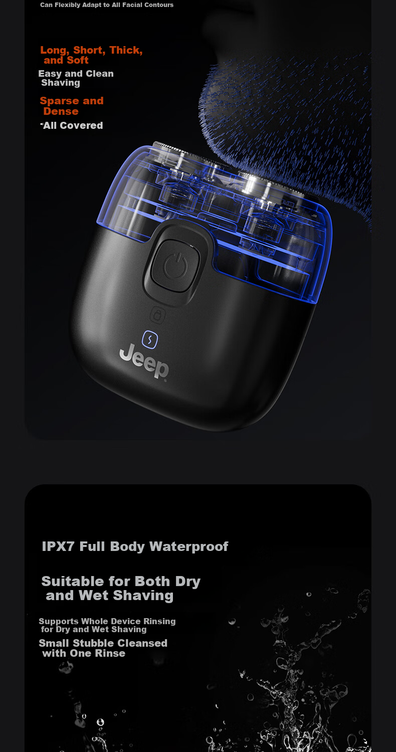 Jeep Compass Electric Shaver for Men Compact Portable Mini Razor Travel Business Long Battery Life Fully Washable Gift for Dad Boyfriend Husband E2 Black 9