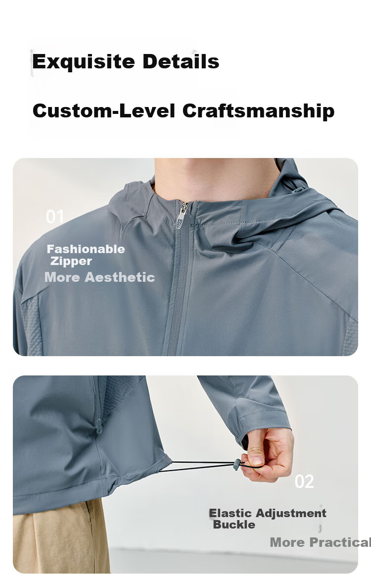 JD Jingzao Water-Repellent Sun-Protective Lightweight Jacket Men's Outdoor Sun Protection Coat Unisex Skin Jacket Dual-Use for Rain and Sun Gray Blue L 15
