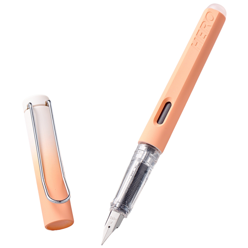 HERO Fountain Pen 369 Erasable Nib Iridium Gold Student Beginner Calligraphy Practice Third Grade Posture Correction Signature Pen (With 10 Extra Ink Cartridges) F Nib Early Spring Cherry Pink