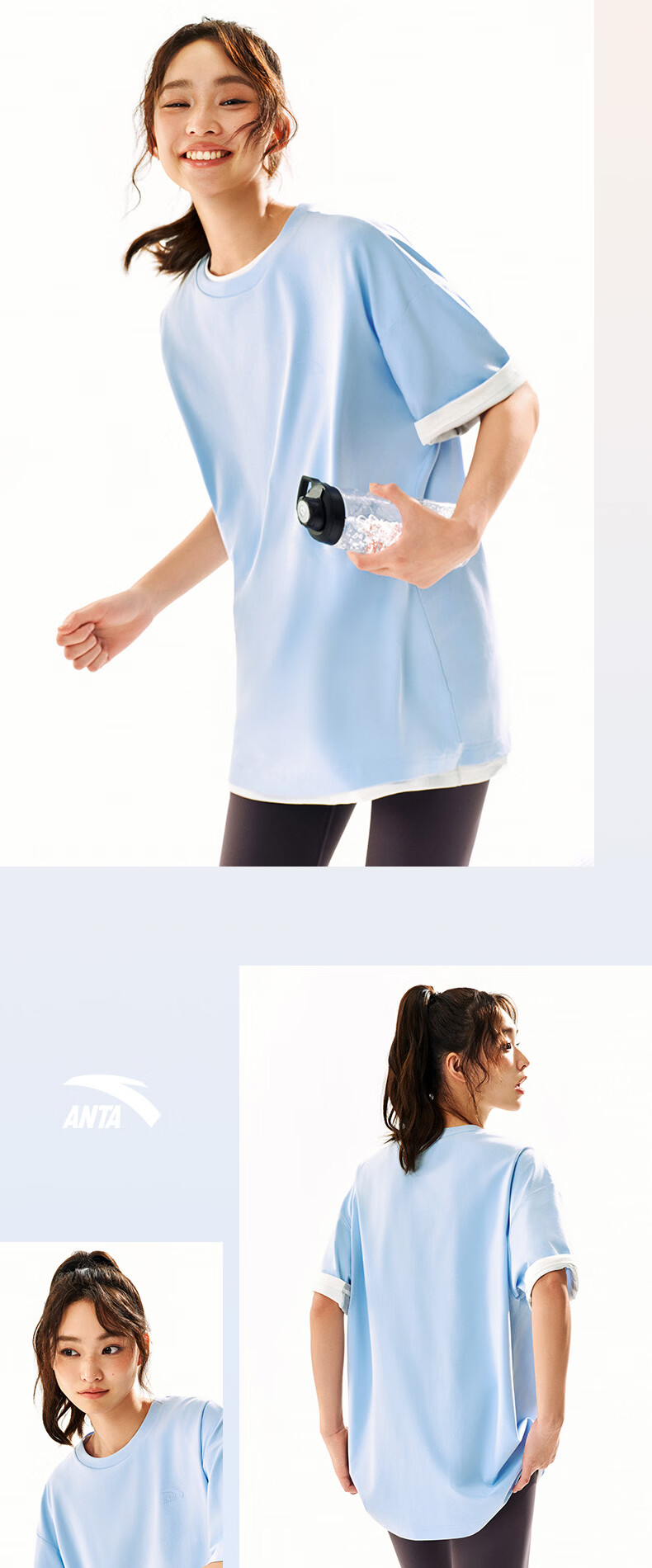 Anta Casual Short Sleeve T-Shirt Unisex Summer Simple Solid Color Crew Neck Sports Base Shirt Loose Fit Couple Top 12