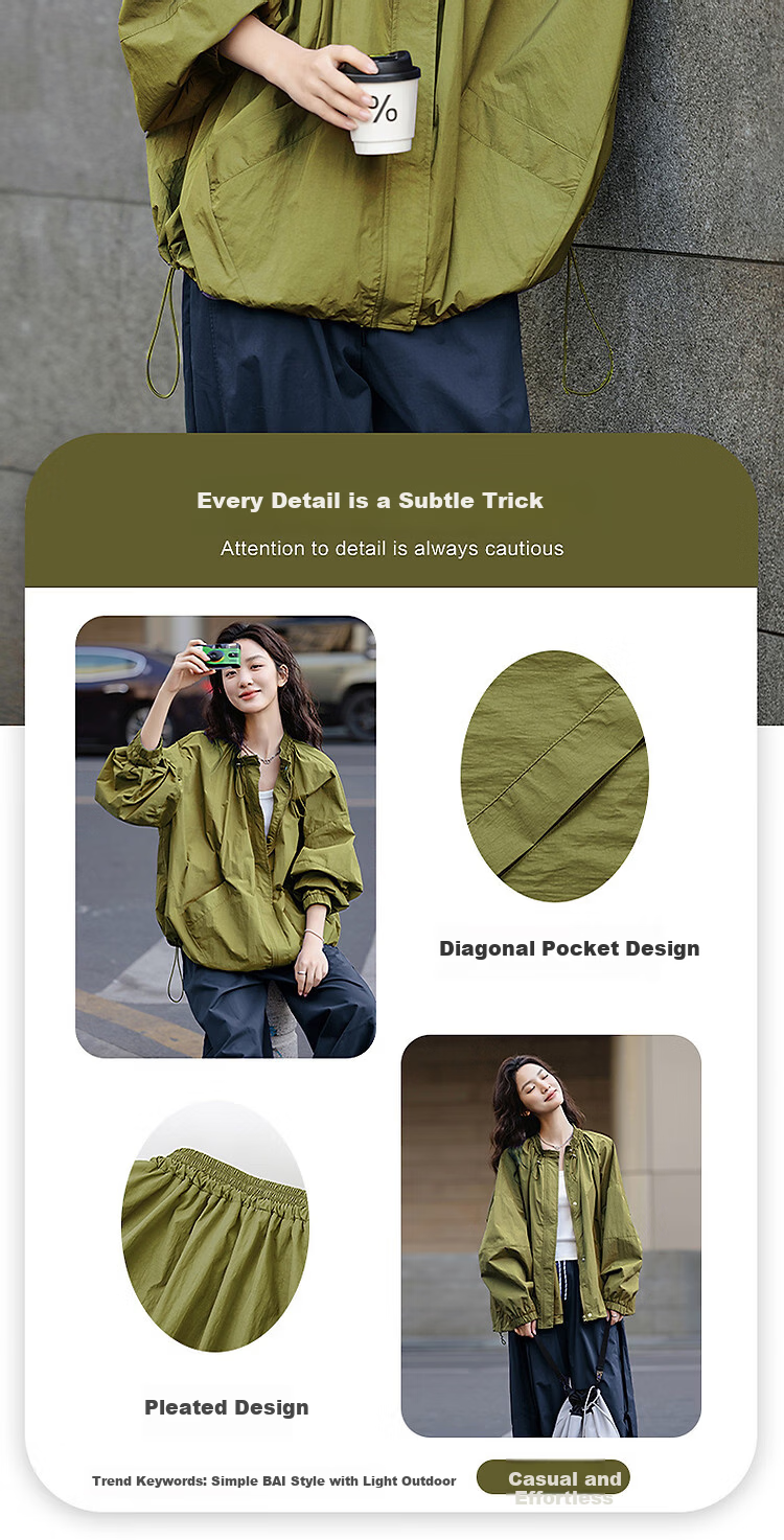Demana Casual Easy-Care Spring Autumn Lightweight Outdoor Design Loose Fit Drop Shoulder Petite Slimming Women's Jacket 3