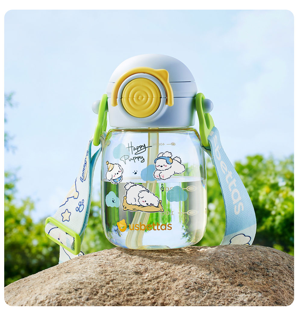 Beitais TonTon Bucket Children's Straw Cup Baby Direct Drinking Kindergarten Water Bottle Spring Summer Outing 2 Years PPSU Soft Cloud Blue 28