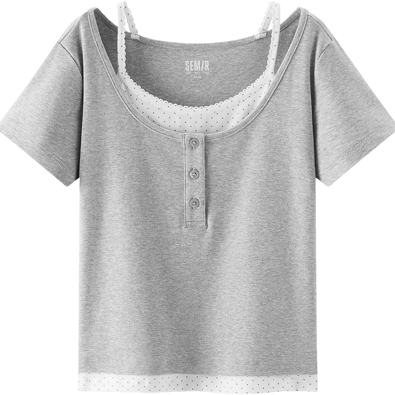 Semir Mall Style | Women's Summer Short Sleeve T-Shirt, Short Polka Dot Fake Two-Piece, 2026 Sexy Top 101326100043
