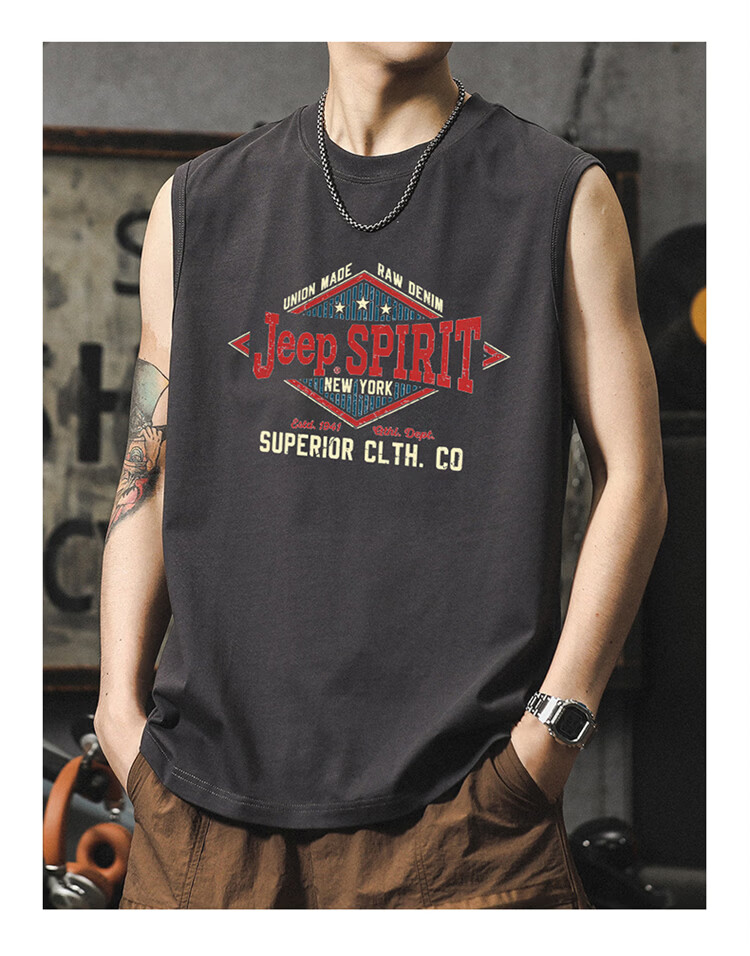 JEEP SPIRIT Men's American Vintage Sleeveless Vest Summer Lightweight Cotton Printed Tank Top Gray L 14
