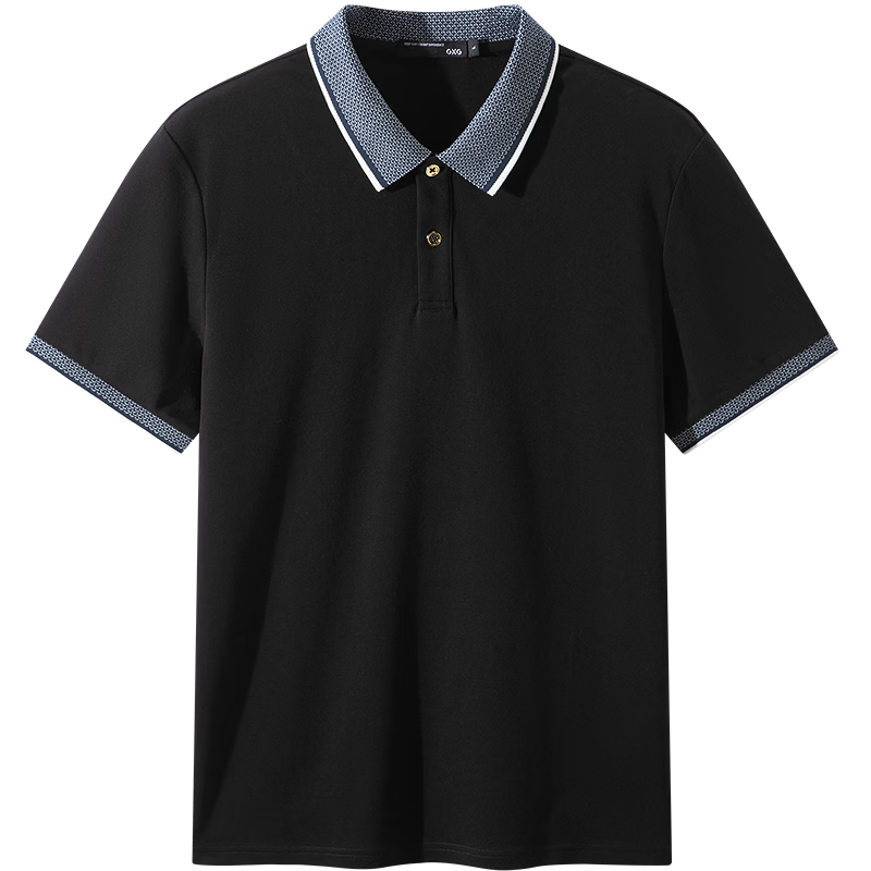 GXG Summer Men's Slim Fit Casual Color-Block Collar Light Business Short Sleeve Polo Shirt