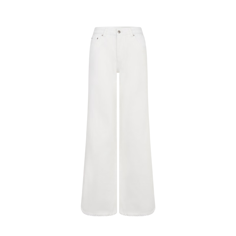 ANN ANDELMAN Urban Nomad Basic White Denim Cotton Raw Hem Straight Wide Leg Pants White S