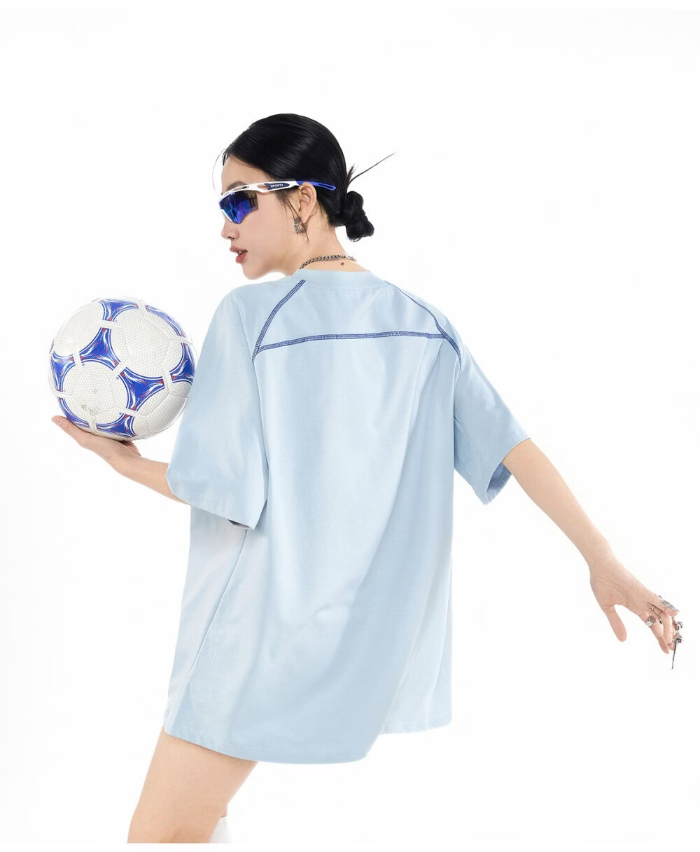 ICH MODE Hasselblad Line Round Neck Short Sleeve T-Shirt Women Summer New Outdoor Sports Half Sleeve Five-Point Sleeve Top Black M 9