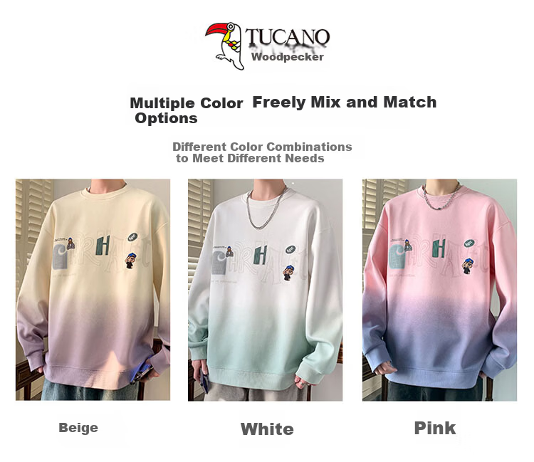 TUCANO Men's Long Sleeve Sweatshirt Gradient Crew Neck T-Shirt White 3XL 5