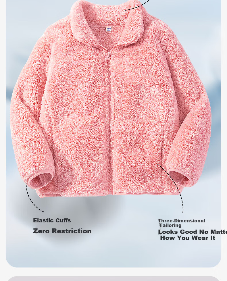 Baleno Kids Winter Fleece Stand Collar Jacket Girls Thickened Warm Double-Sided Fleece Outerwear 7