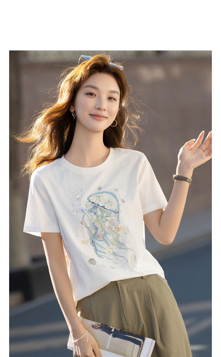 Demana [Cool Feeling Sorona] Summer Fashion 3D Ceramic Starfish Handmade Beaded Slimming Concealing T-Shirt for Women Premium 11