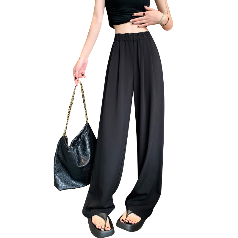 Langsha TR Bamboo Fiber Summer Wide-Leg Pants for Women Thin Draped Loose Casual New Chinese Style Ice Silk Trousers