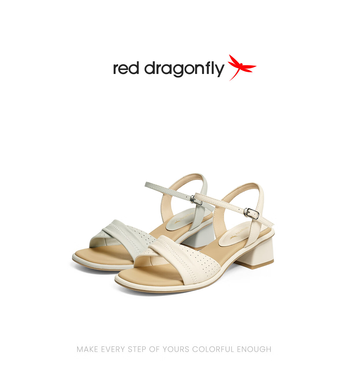 Red Dragonfly Women's Sandals Summer 2026 New Thick Heel Commuter Comfortable Sheepskin Elegant Thick Heel Sandals WFK26057 Blue Size 37 5