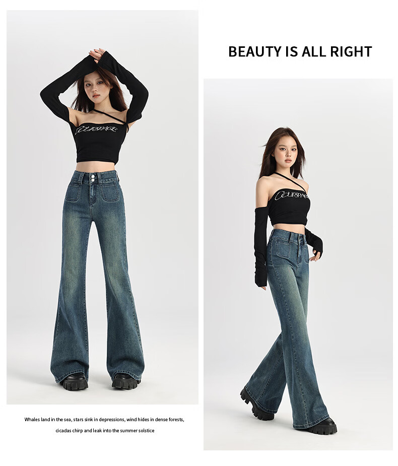 Pierre Cardin Jeans for Women, Summer Casual Slimming Heightening Versatile Fashion High-Waisted Wide-Leg Pants, Vintage Blue, Size L 46