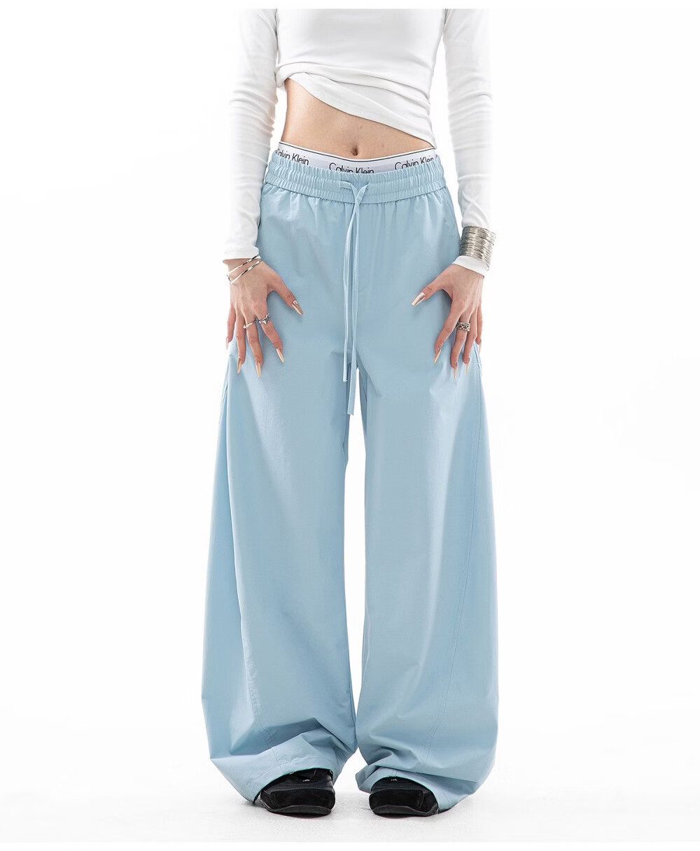 ICH MODE Women's American Style Straight White Pants Summer Loose Popular Cargo Pants Sports Pants Wide Leg Casual Pants Black S 15