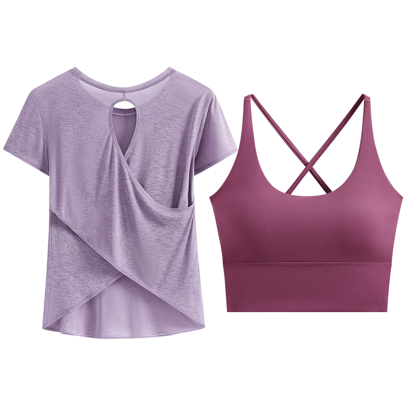 DRUR Loose Fit Back-Open Yoga T-Shirt Women Short Sleeve Quick-Dry High Elasticity One-Piece Running Sports Bra Top
