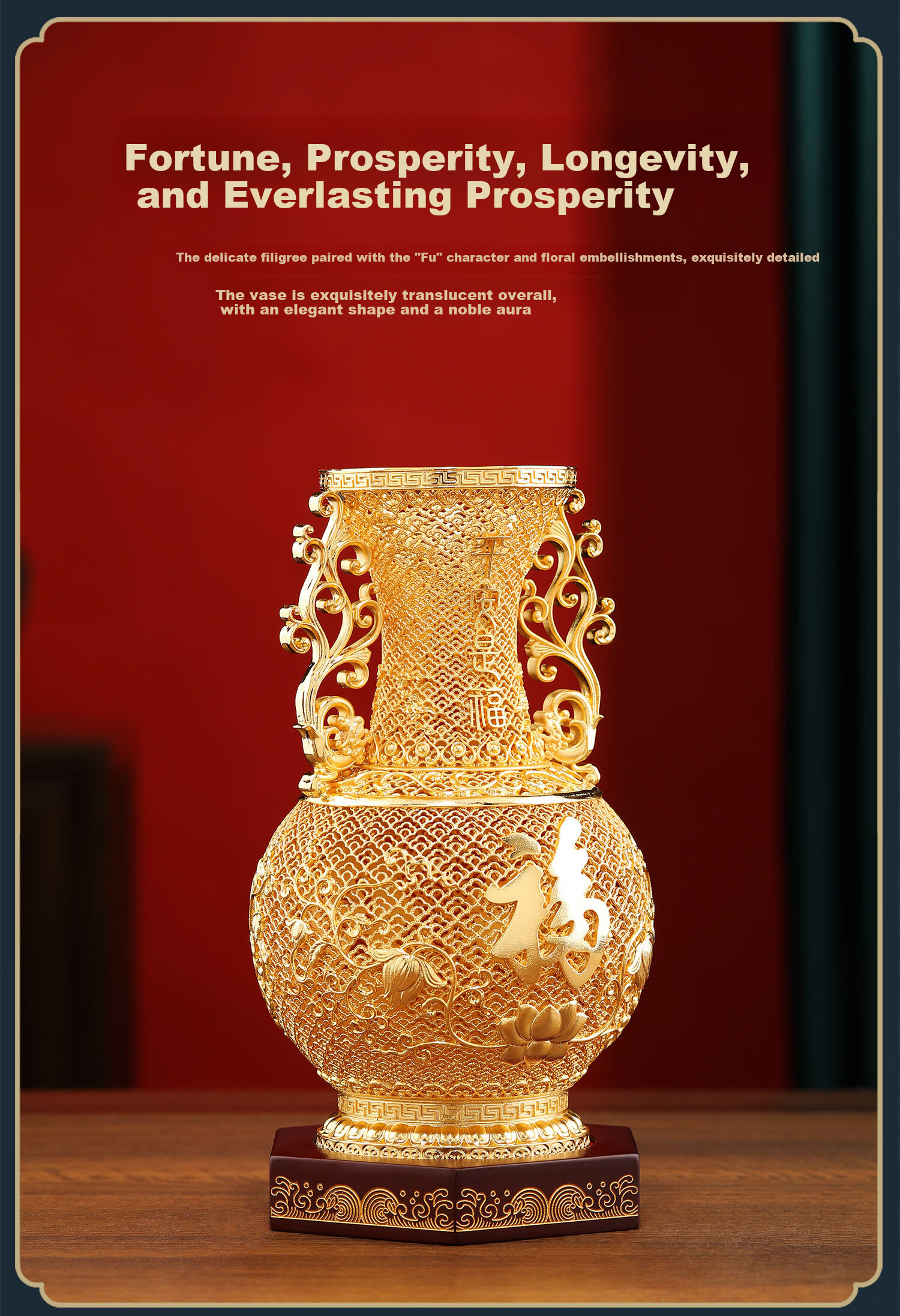 Daming Brass Craftsman Brass Filigree Vase Ornament Home Living Room Entrance Office High-End Decorative Art Gift for Housewarming and Opening Ceremony 5