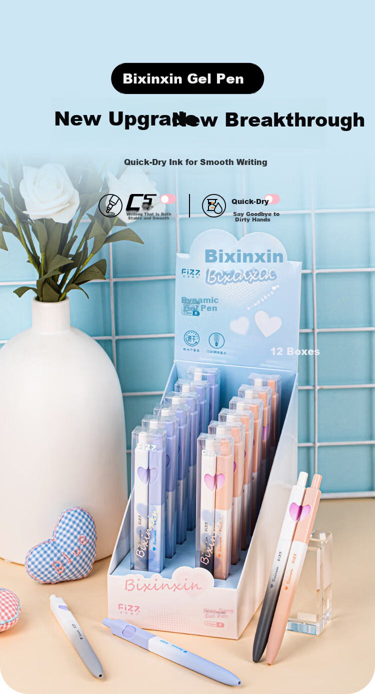 Fizz Quick-Dry Retractable Gel Pen 0.5mm Low Center of Gravity Dual Ballpoint CS Black Tip Office Signature Pen Student Exam Writing Pen 2-Pack Blue Ink B73016 1
