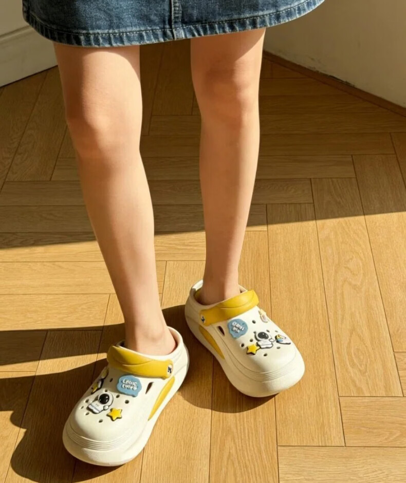 TonLion Women's Summer 2026 Hole Shoes, Height-Increasing Dual-Purpose Casual Sandals, Beach Slippers, Yellow, Size 36-37 10