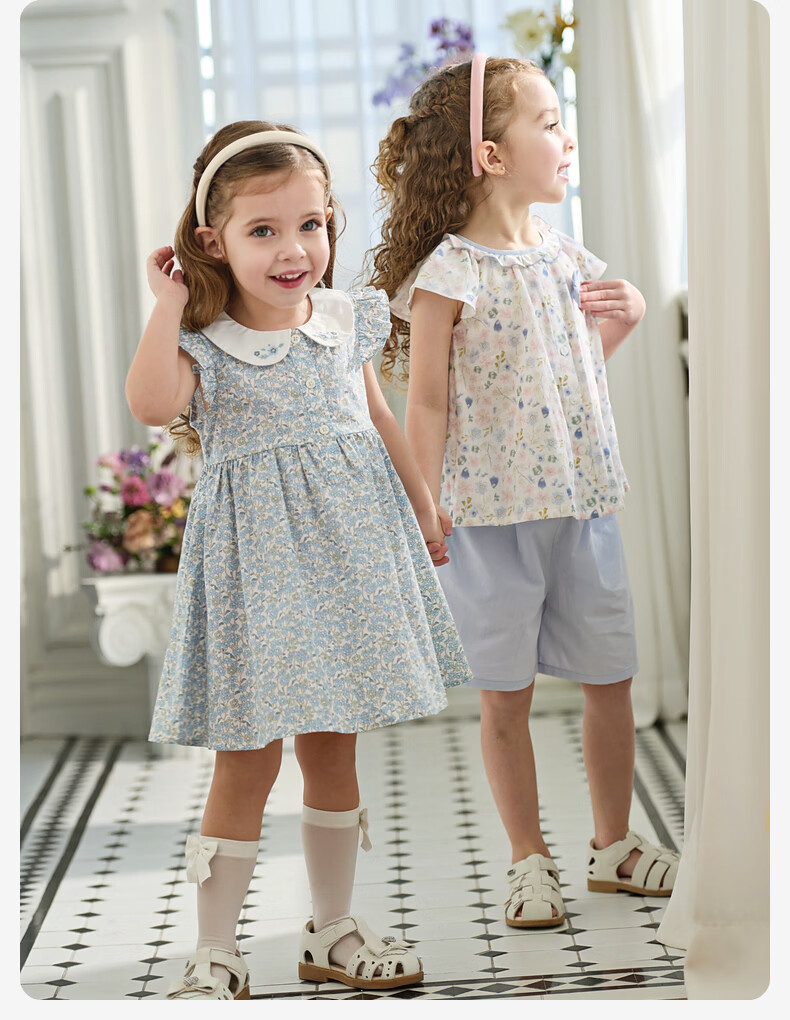 DAVE & BELLA Girls' Cotton Summer Dress Floral Toddler Baby Class A Dress 10