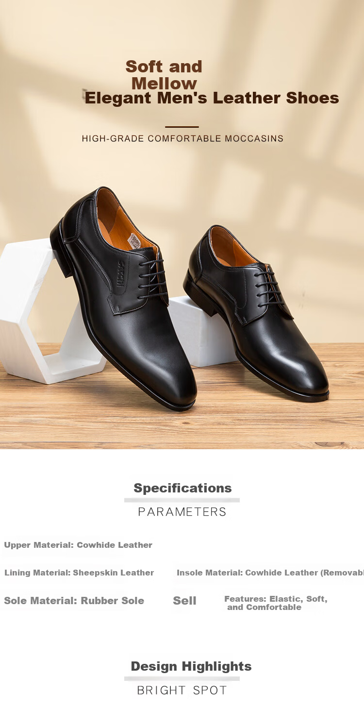 SATCHI Men's Fashion Wedding Shoes Business Formal Derby Leather Shoes 752281179Z Black Size 41 1