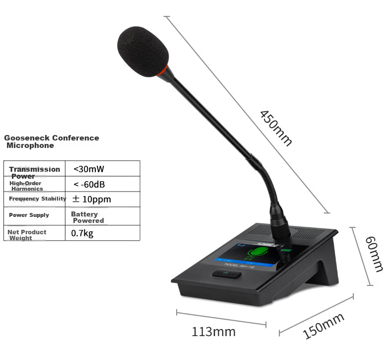 SHILE Dual Wireless Conference Microphone Desktop Short Rod Square Tube Mic Podium Anti-Interference Auto Frequency Matching Anti-Howling SH-18 with Rod 13