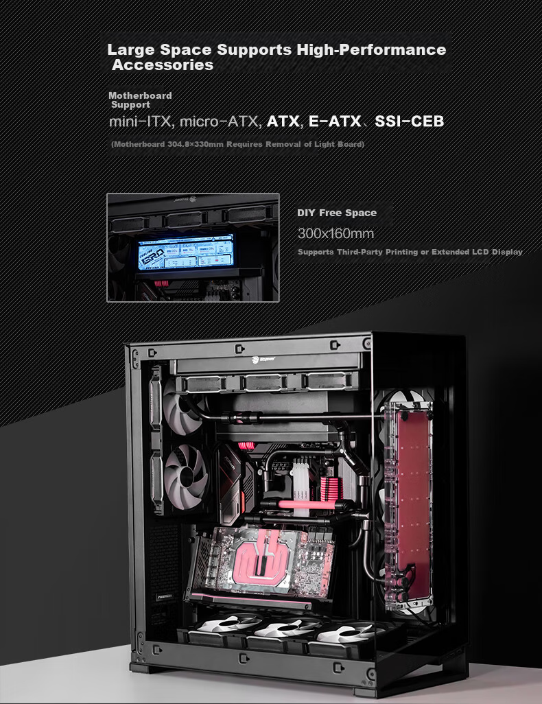 PHANTEKS NV9 White Frameless Full-View Seaview Computer Case (Dual 420/480 Water Cooling, EATX/SSI-CEB, ARGB Dual Channel Lighting Control, Type-C) 11