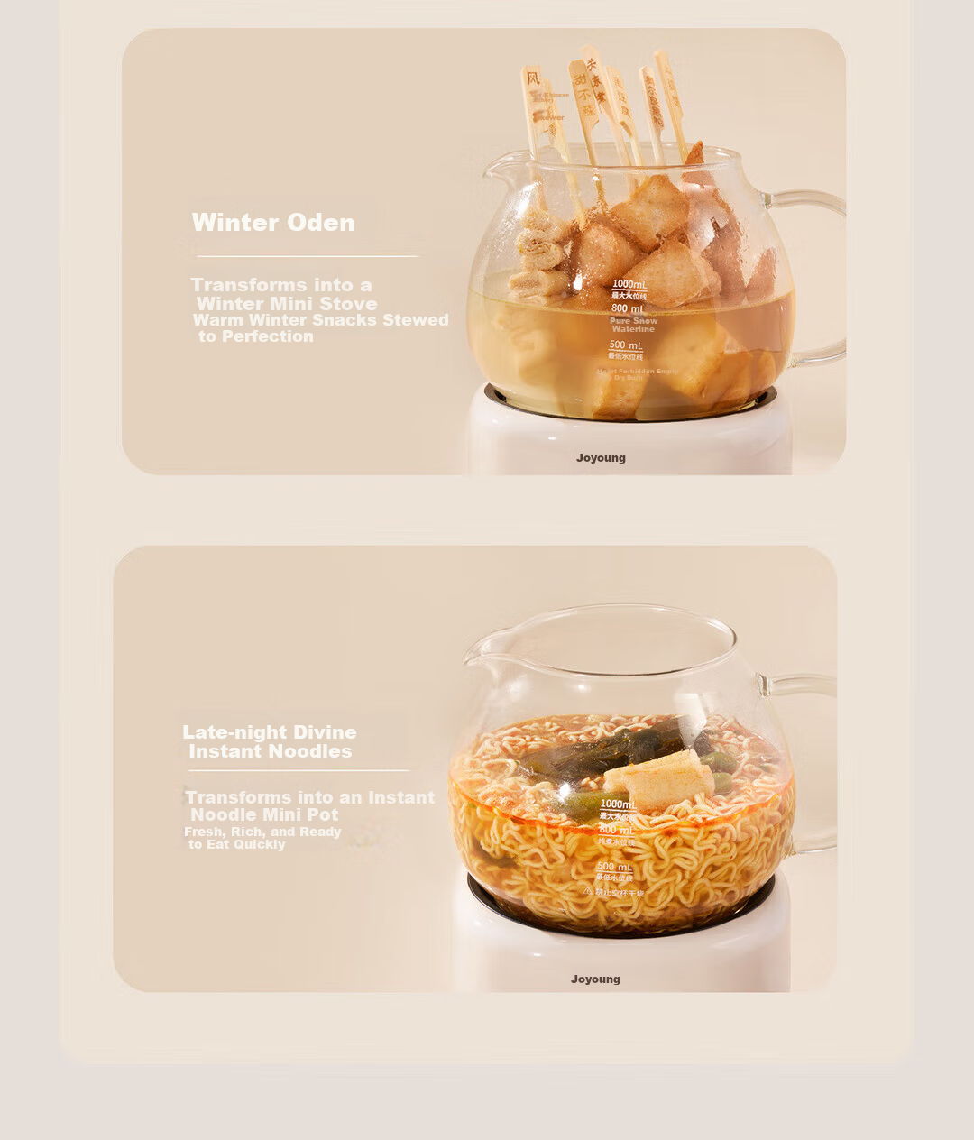 Joyoung 1L Glass Health Pot Temperature Control Kettle Multifunctional Tea Kettle Office Flower Tea Kettle No Glue Water Boiler 24H Reservation 24H Keep Warm K10D-WY102 10