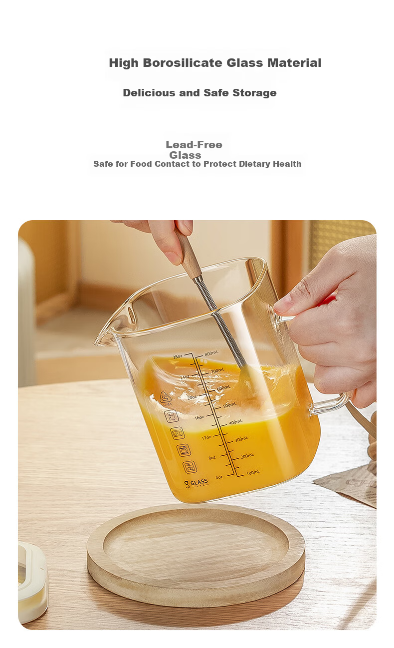 CRISTALGLASS High Borosilicate Glass Measuring Cup Heat-Resistant Transparent Milk Beating Cup Household Baking Measuring Cup with Lid 3